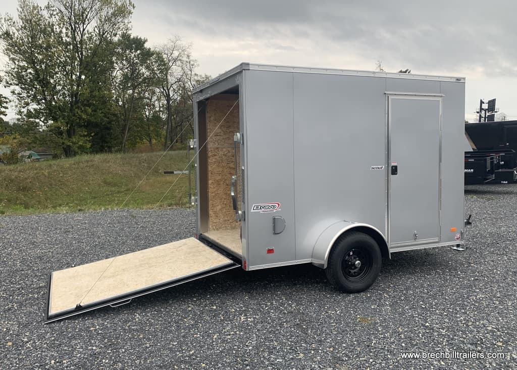 BOX ENCLOSED CARGO TRAILER SILVER RAMP DOOR TRAILERS FOR SALE NEAR ME