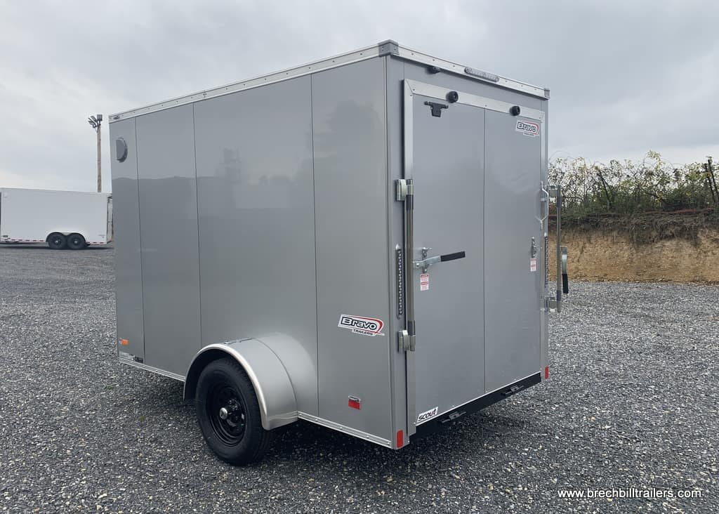 BOX ENCLOSED CARGO TRAILER SILVER RAMP DOOR TRAILERS FOR SALE NEAR ME