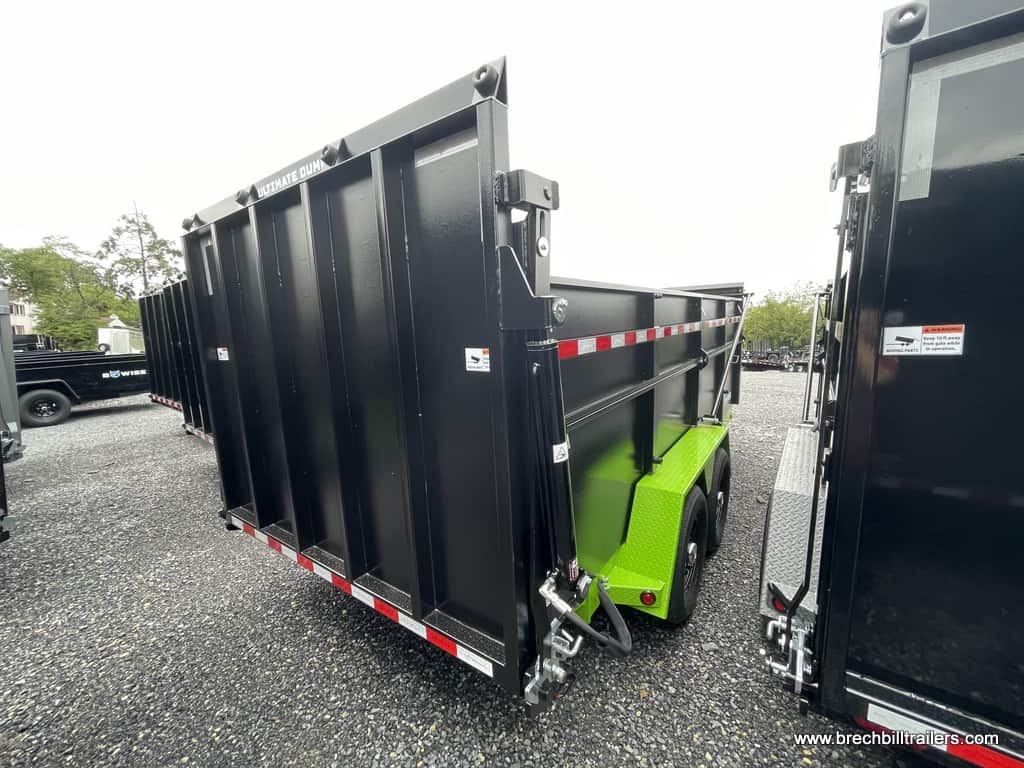 Bwise Ultimate Dump Trailer 7'x16'x15.4K (DU16-15) HTONE BLACK BOX WITH LIME GREEN FRAME, BLACK ALUMINUM WHEELS, 1