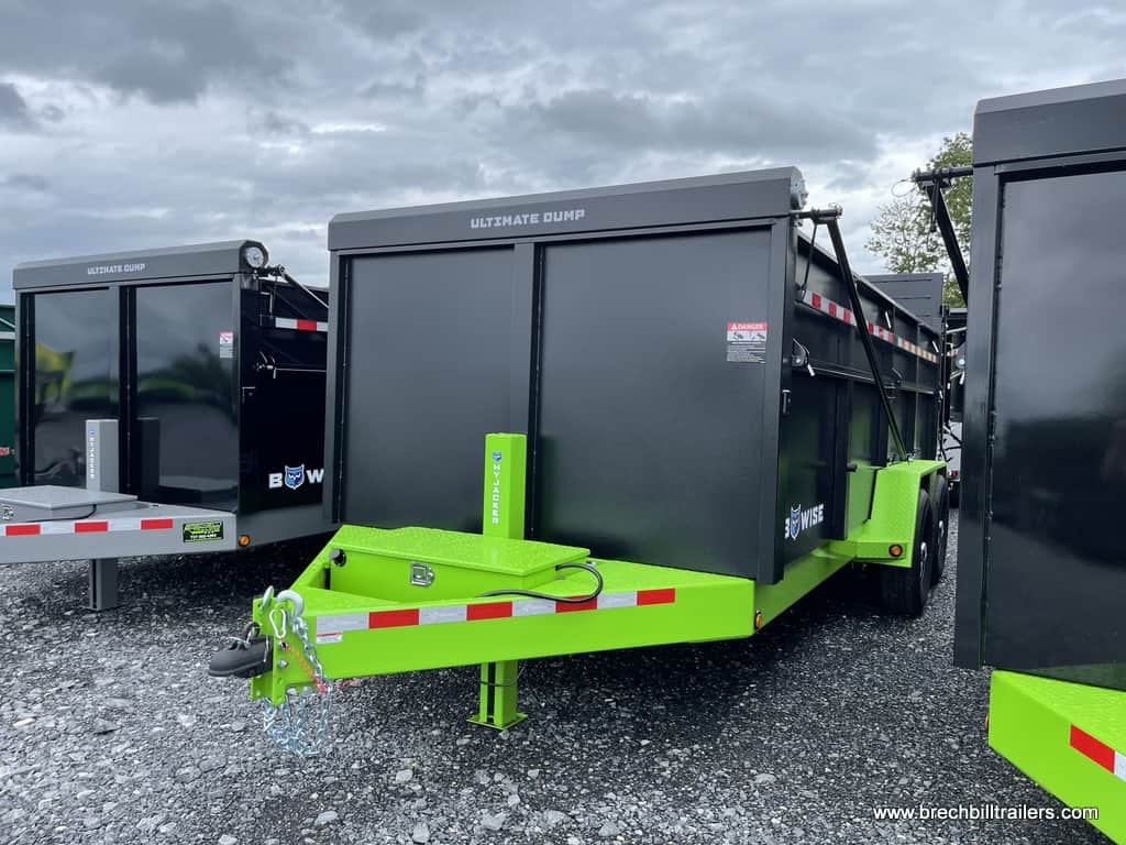 Bwise Ultimate Dump Trailer 7'x16'x15.4K (DU16-15) HTONE BLACK BOX WITH LIME GREEN FRAME, BLACK ALUMINUM WHEELS, 1