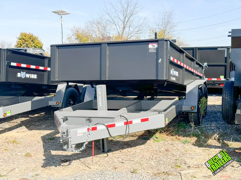 14ft long Bwise DLP 15.4K HD Dump Trailer in black and gray.