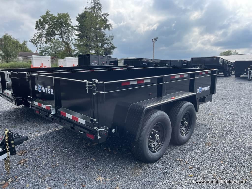 Black Bwise Dump Trailer parked in the lot.