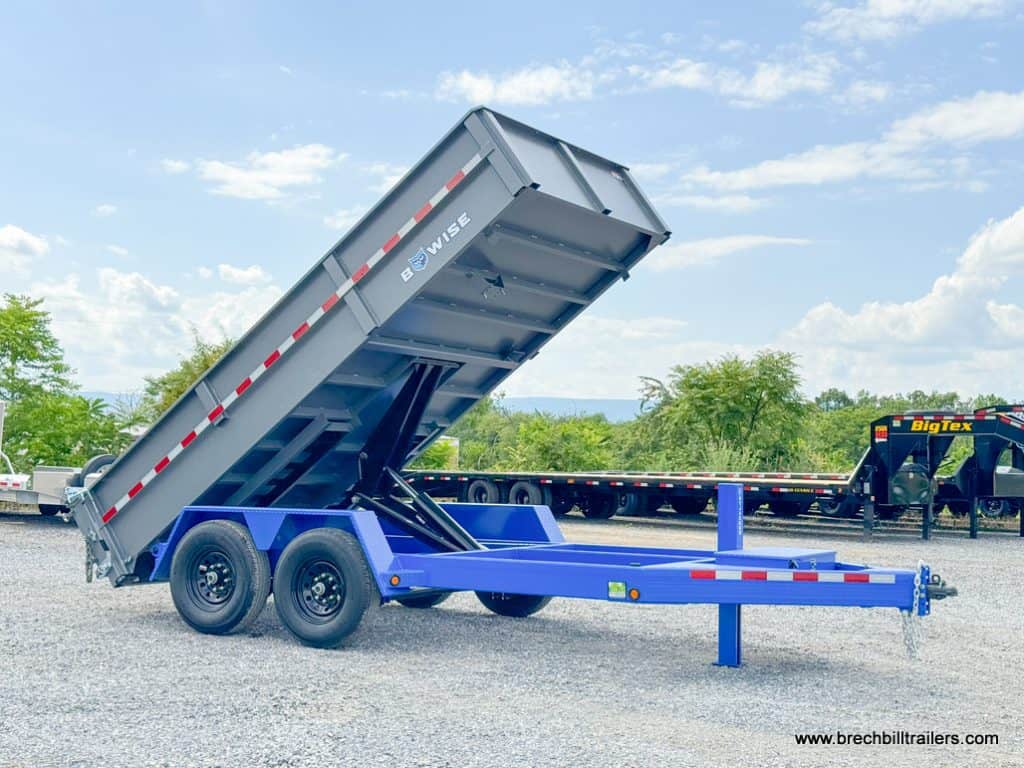 Bwise DLP 15.4K Heavy Duty Dump Trailer in dump position on display at the lot.