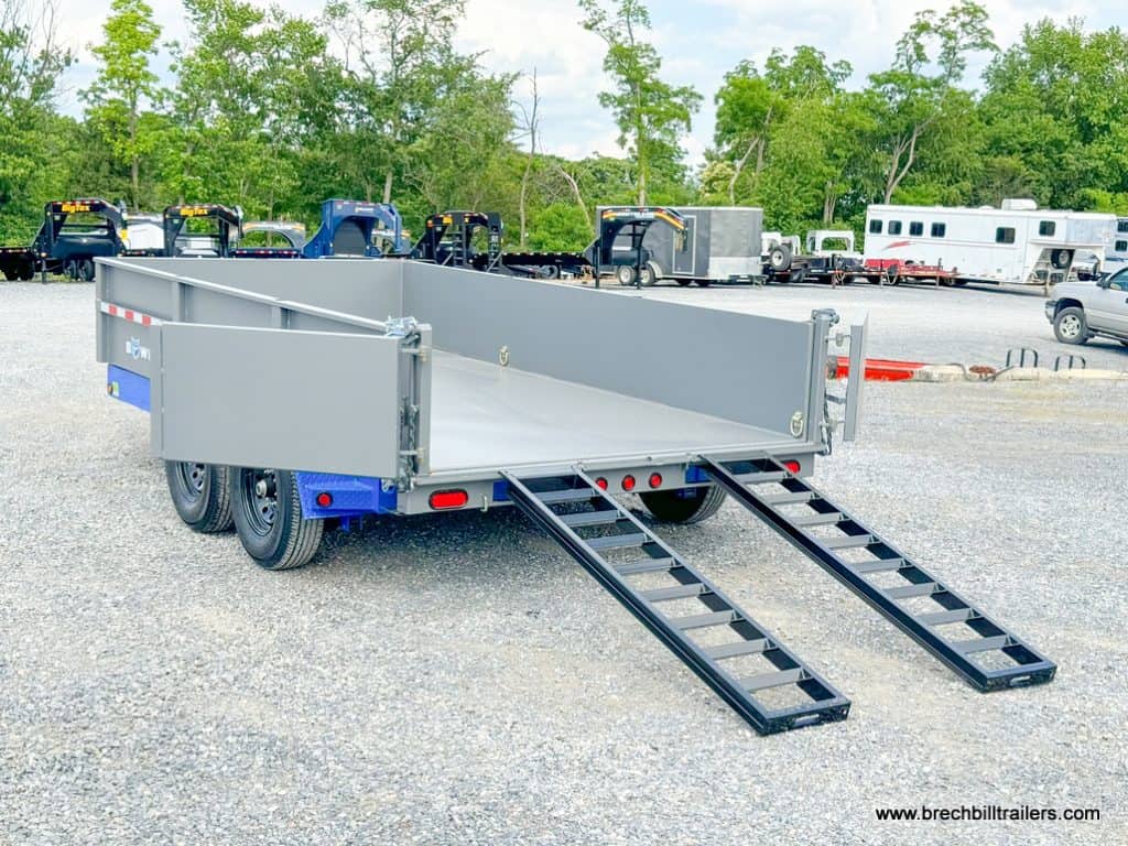 7x14 Bwise DLP 15.4K Heavy Duty Dump Trailer with ramps down for display.