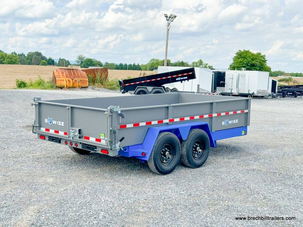 Side view of Bwise DLP 15.4K Heavy Duty Dump Trailer in the lot.
