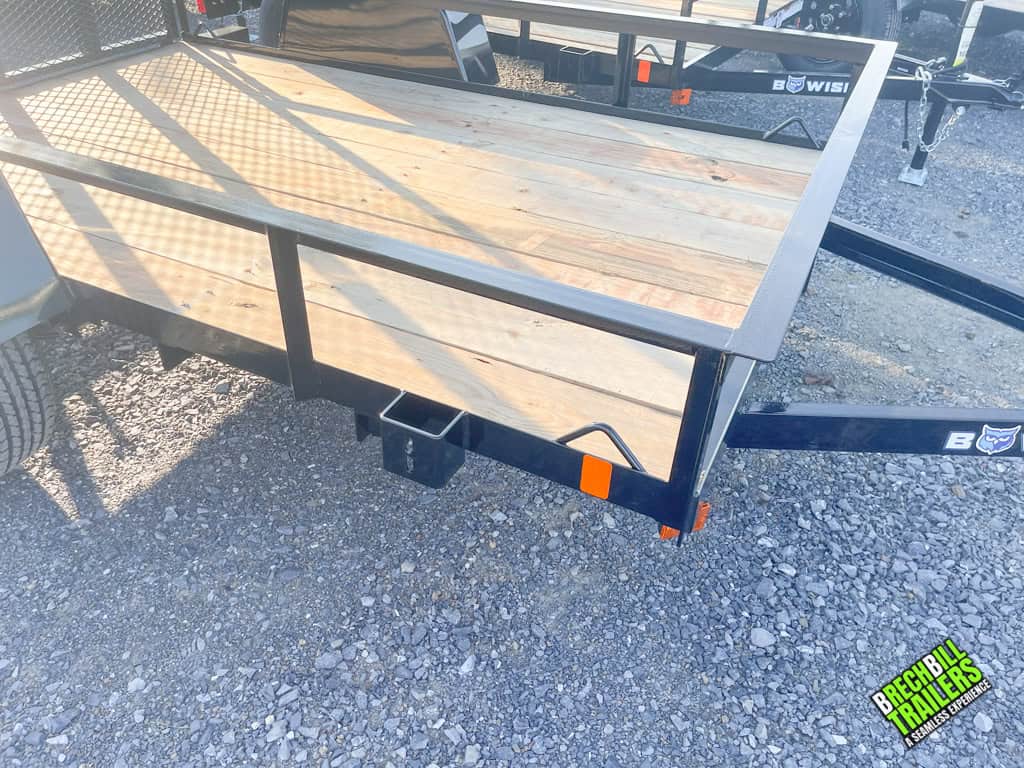 A close up view of a Bwise UTE 3K Utility Landscape Trailer