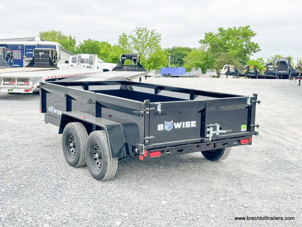A Bwise dump trailer in black.