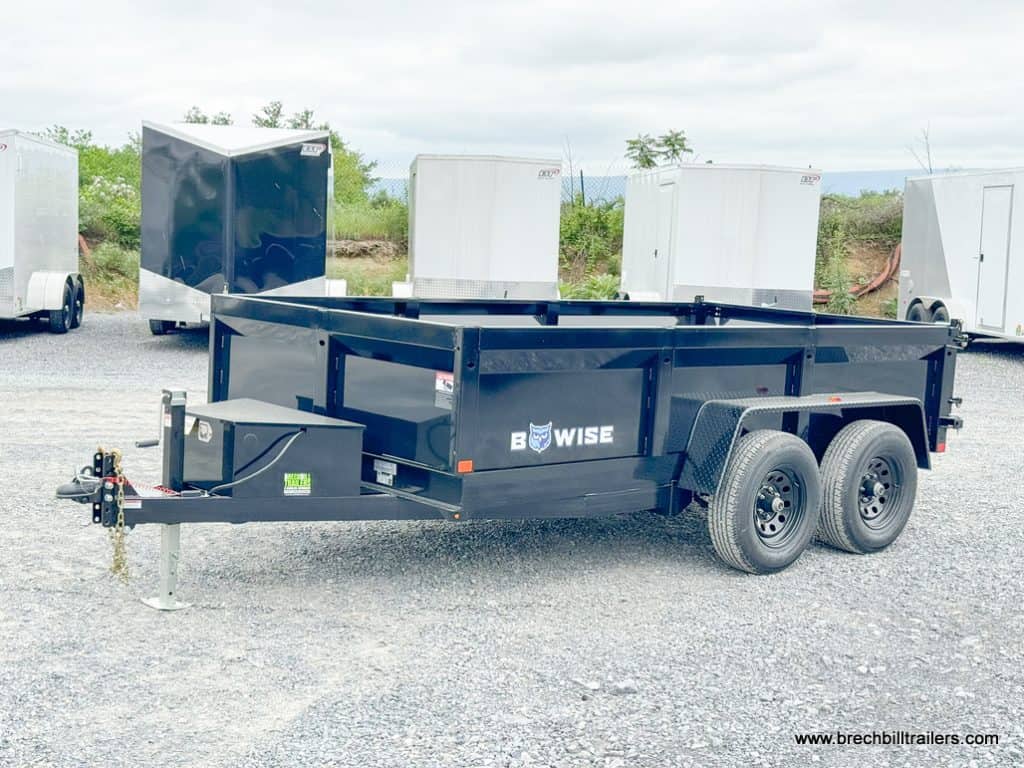 A black Bwise LP LE 10K Low Pro Dump Trailer from the side.