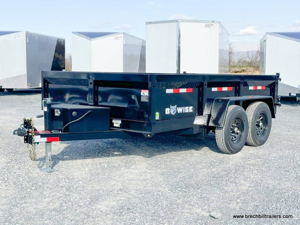 A black 7x12 Bwise LP LE 12K Low Pro Dump Trailer