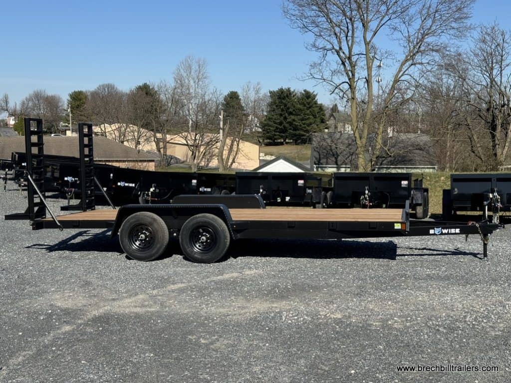 Side of Bwise 10K Low Pro Equipment Trailer parked in the lot.