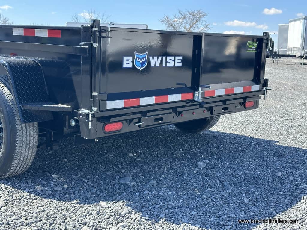 The back gate on the Bwise LPHD Heavy Duty Low Pro Dump Trailer