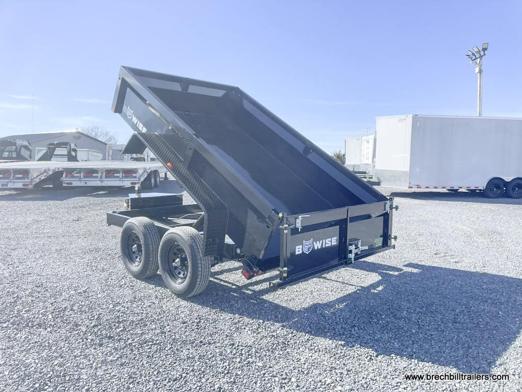 Bwise LP LE 10K Low Pro Dump Trailer with spread gate open.