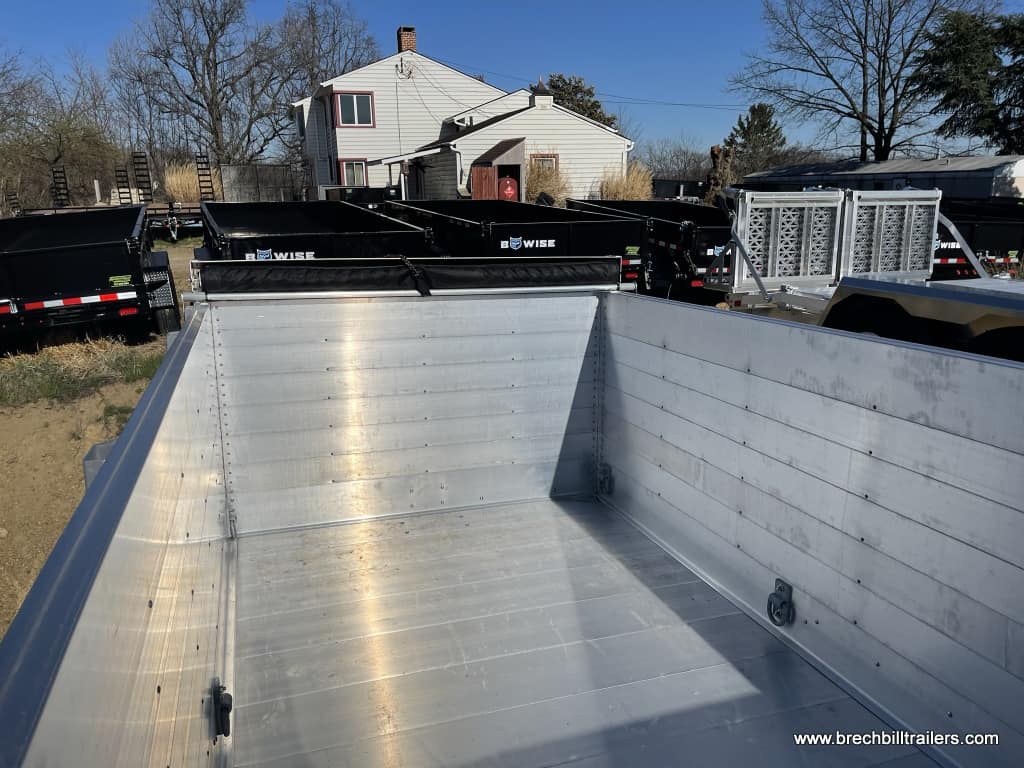 LARGE HEAVY DUTY ALL ALUMINUM DUMP TRAILER WITH HIGH SIDES AND ALUMINUM WHEELS