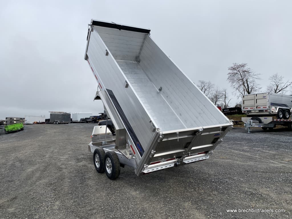LARGE HEAVY DUTY ALL ALUMINUM DUMP TRAILER WITH HIGH SIDES AND ALUMINUM WHEELS