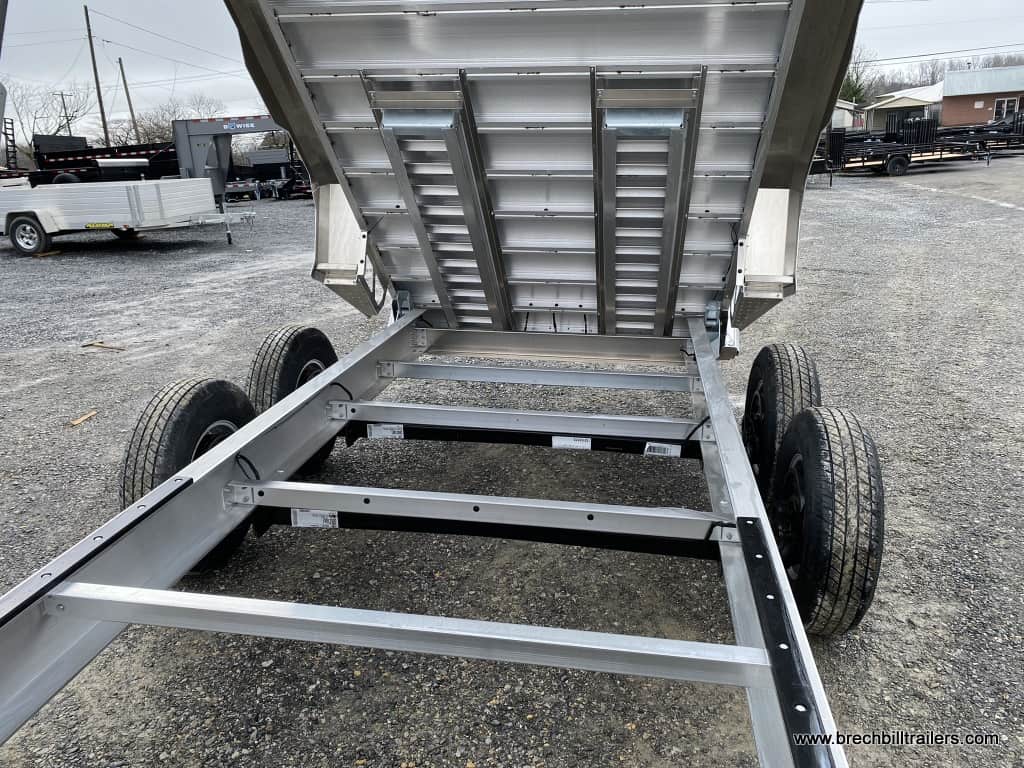 LARGE HEAVY DUTY ALL ALUMINUM DUMP TRAILER WITH HIGH SIDES AND ALUMINUM WHEELS