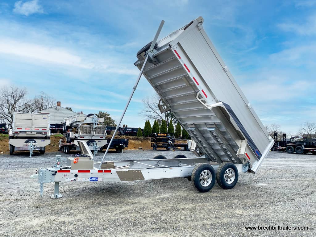 LARGE HEAVY DUTY ALL ALUMINUM DUMP TRAILER WITH HIGH SIDES AND ALUMINUM WHEELS