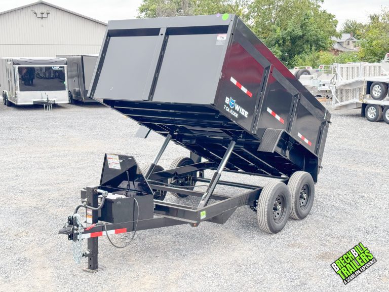 a dump trailer with 7k axles and led lights