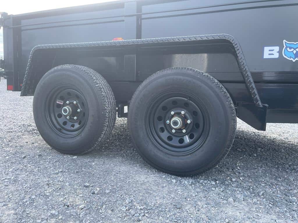 Black wheels on a Bwise LP LE Low Pro Dump Trailer