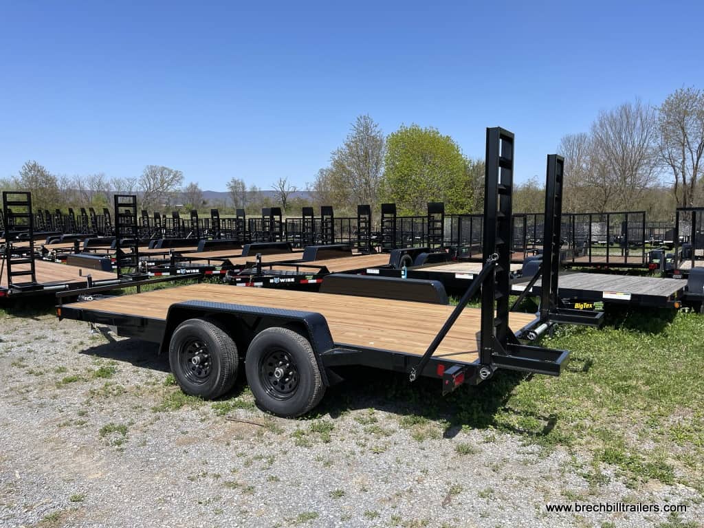 Bwise Low Pro Equipment Trailer 7'x16'x10K (EH16-10ELE) BLACK, BLACK MOD WHEELS, LADDER RAMPS, WOODEN DECK