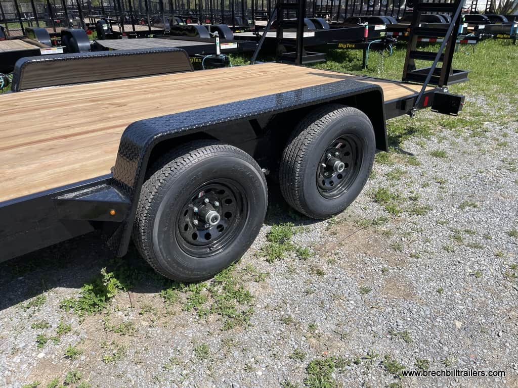 Bwise Low Pro Equipment Trailer 7'x16'x10K (EH16-10ELE) BLACK, BLACK MOD WHEELS, LADDER RAMPS, WOODEN DECK