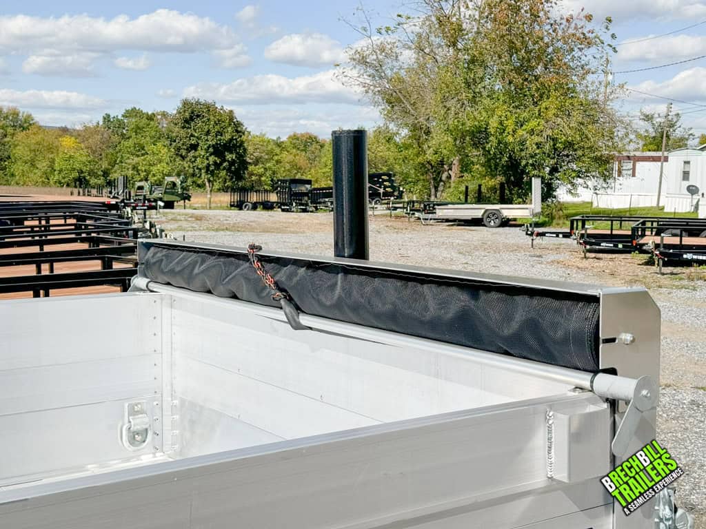 Tarp kit installed on the EBY 14K Aluminum Bumper Pull Dump Trailer.