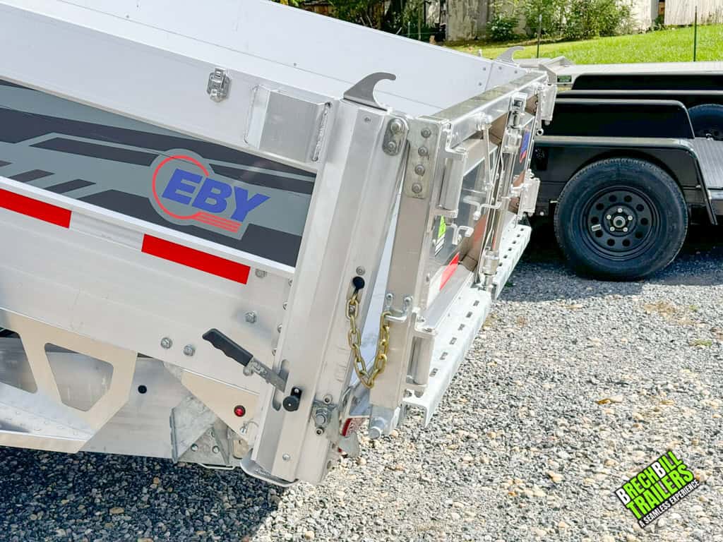 EBY 14K Aluminum Bumper Pull Dump Trailer in the dump position.