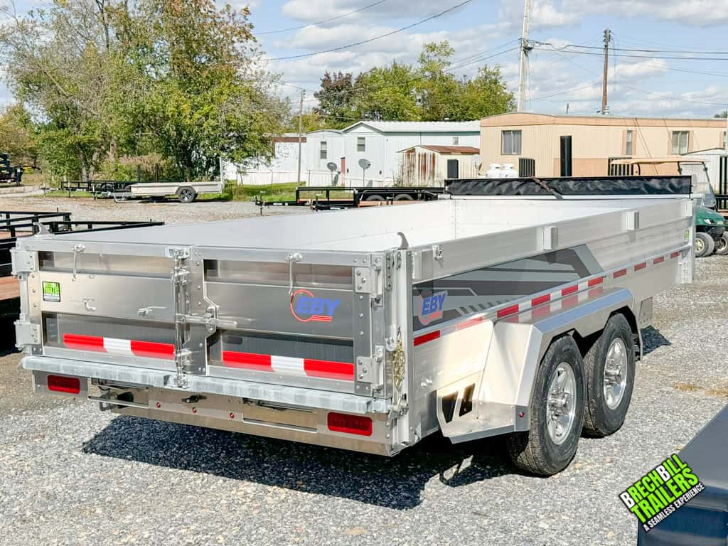 A 7x16 EBY 14K Aluminum Bumper Pull Dump Trailer for sale.