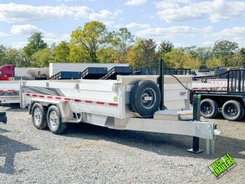 Front view of the EBY 14K Aluminum Bumper Pull Dump Trailer for sale at Brechbill Trailers.