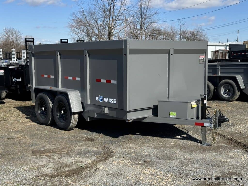 A new gray 7x12 Bwise High Side 12K Dump Trailer
