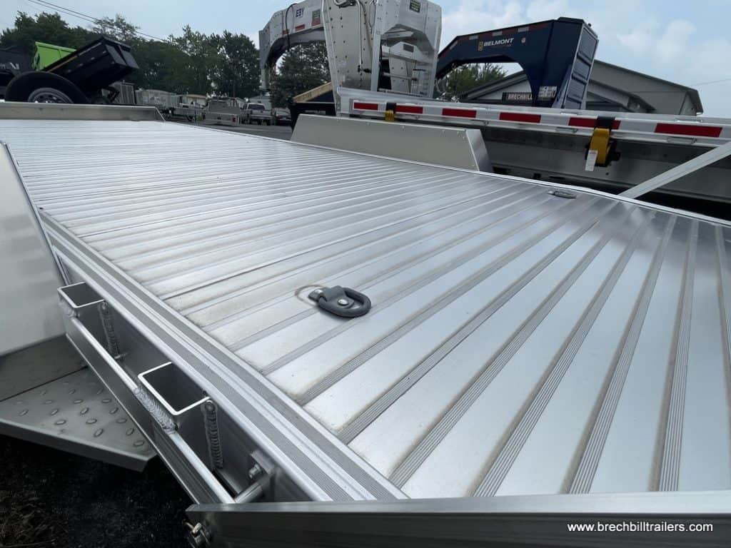 D rings on the deck of the aluminum trailer.