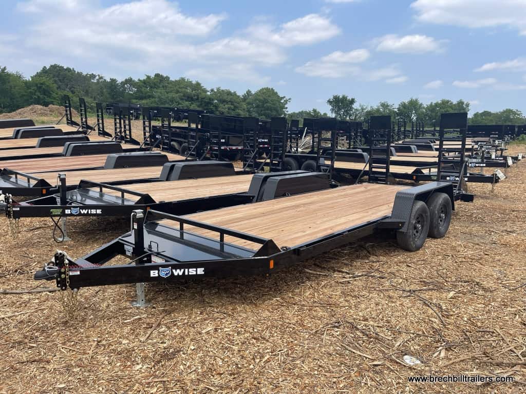 Bwise EH Low Pro Equipment Trailer 7'x18'x10K (EH18-10) BLACK, LADDER RAMPS, TREADED DECK, STEEL, ADJ COUPLER