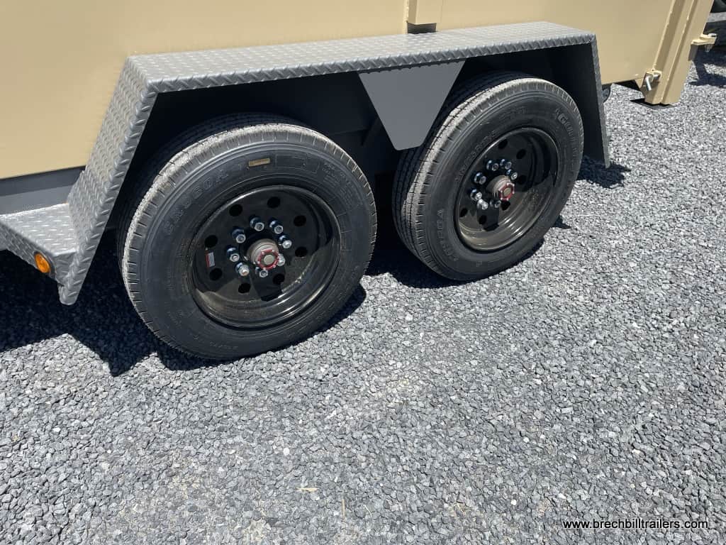 Bwise dump trailer wheels with gray frame and fender