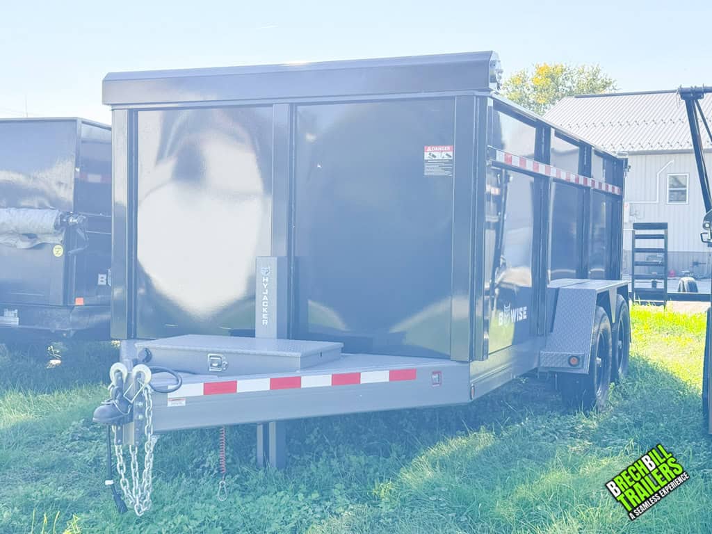 Front view of a used Bwise heavy duty dump trailer