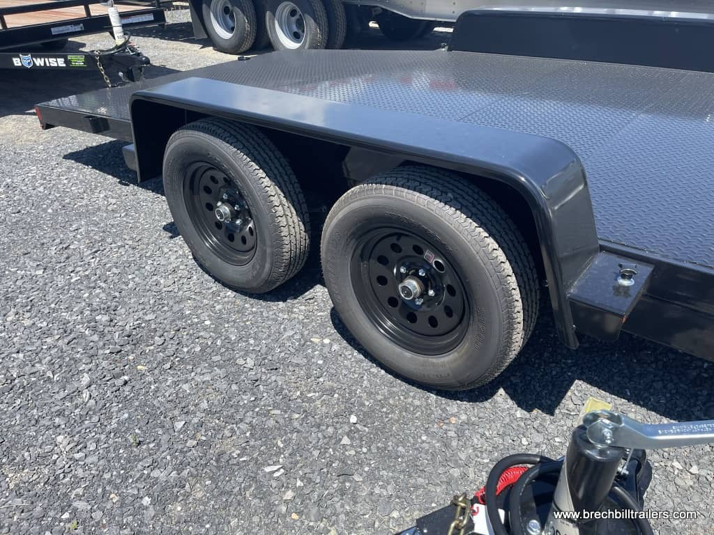 Wheels on a black car hauler