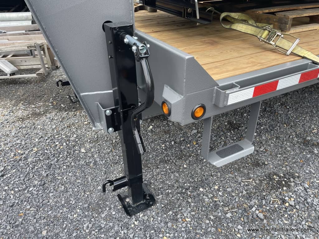 Dual jacks holding up the parked trailer