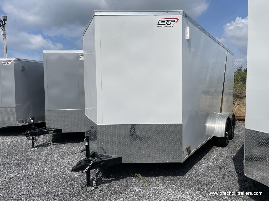 Bravo Scout Enclosed Cargo Trailer 7'x16’x7K (SC716TA2) BLACK ANGLED EXTERIOR STIP, WHITE