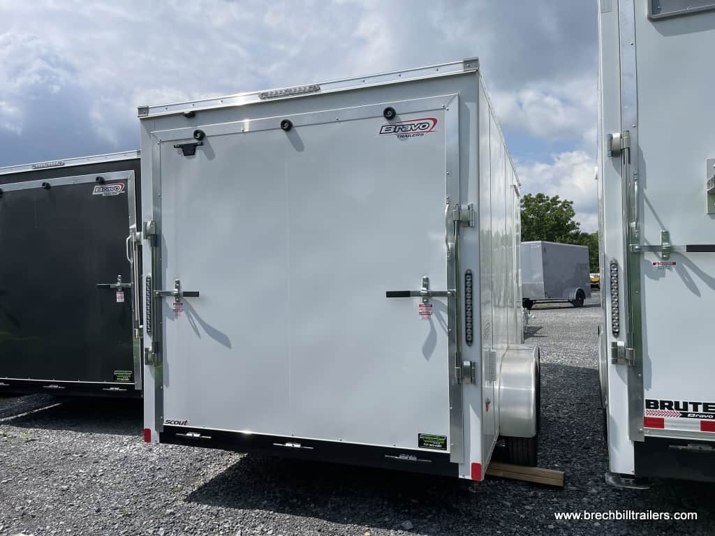 Back of a brand new Bravo Hero Enclosed Cargo Trailer