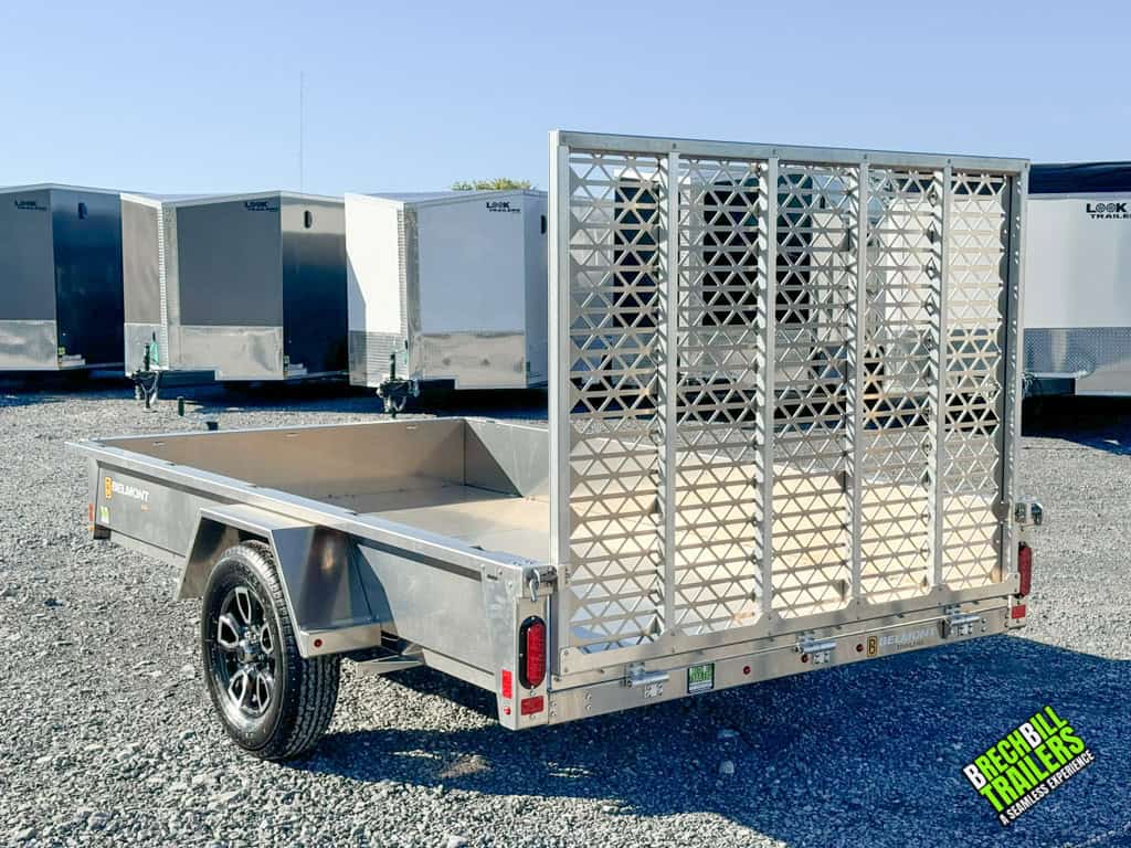 A Belmont AIR Aluminum Utility Trailer with the ramp up.