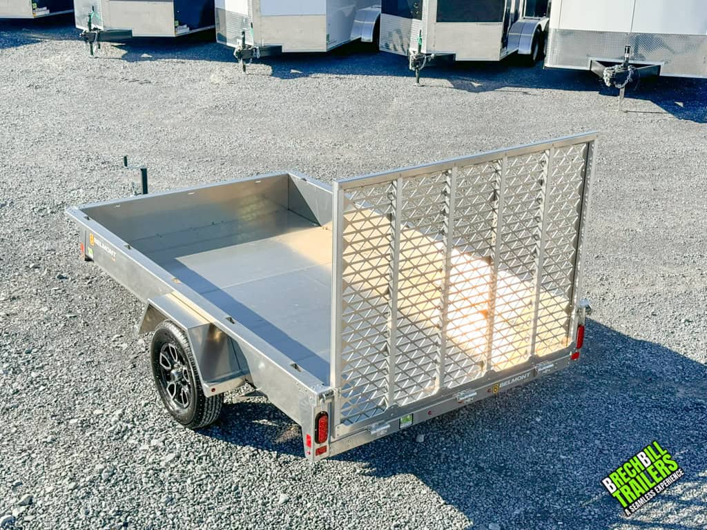 A 6x10 Belmont AIR Aluminum Utility Trailer with the gate closed.