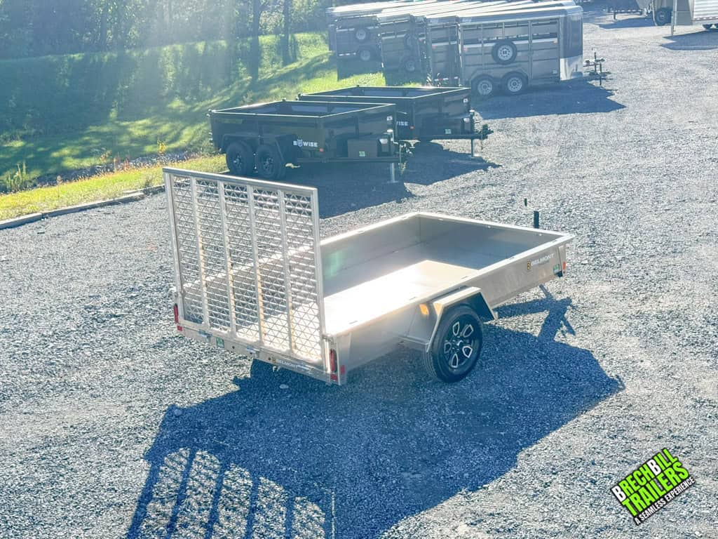The Belmont AIR Aluminum Utility Trailer parked on display.