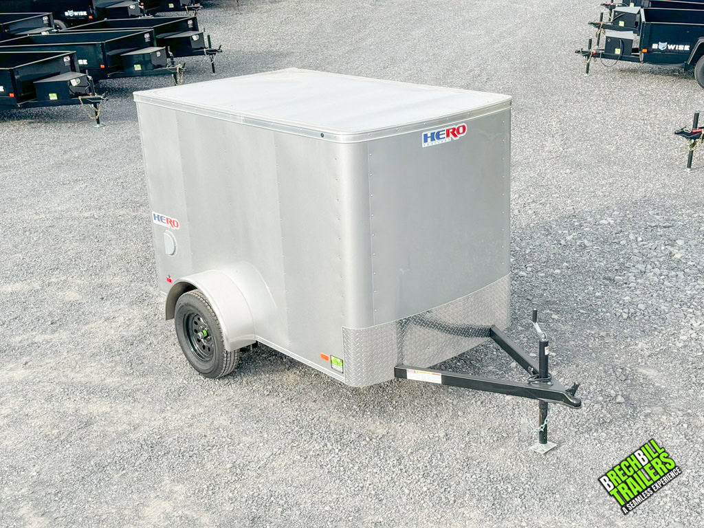 A clean Bravo Hero Enclosed Cargo Trailer for sale in silver.