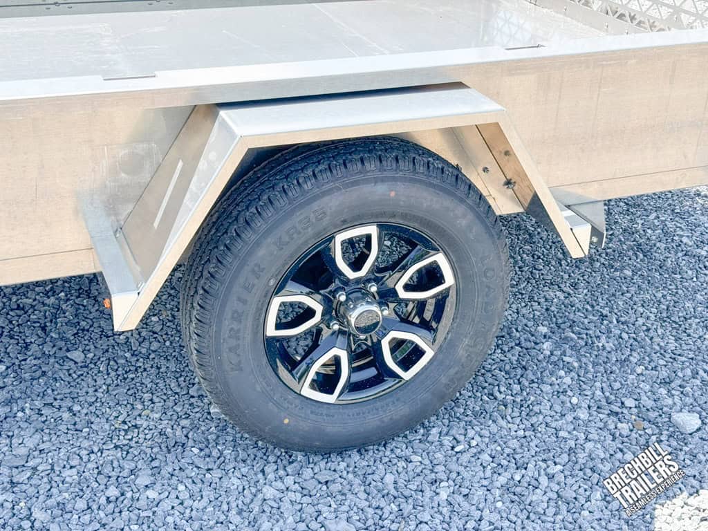 Black wheels on the Belmont AIR Aluminum Utility Trailer