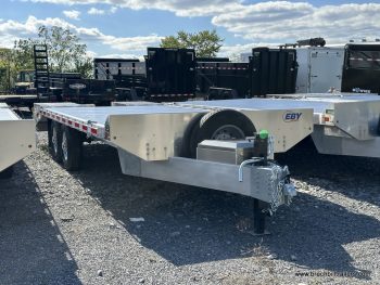 EBY 14K Deck-Over Equipment Trailer with a spare tire on the front.