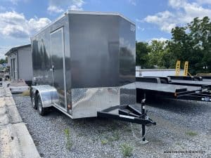 A parked Bravo Scout Enclosed Cargo Trailer
