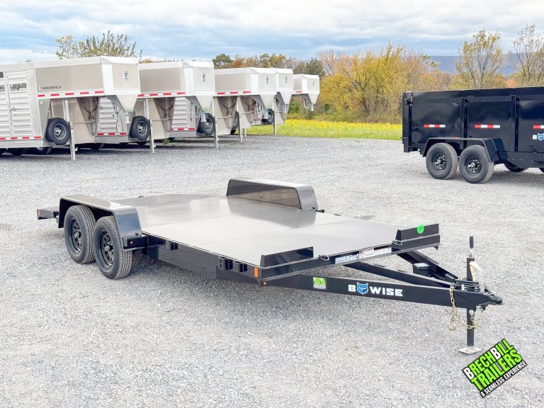 Bwise 82x18 car hauler with 7K GVWR 5 ramps diamond deck 3.5K axles LED lights fenders 5K jack brakes and rear stake pockets included. 2292