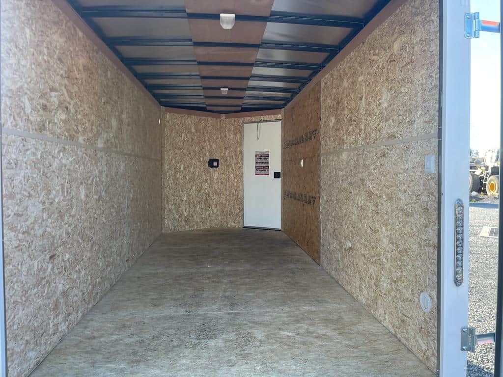 Looking in the Bravo Star enclosed trailer.