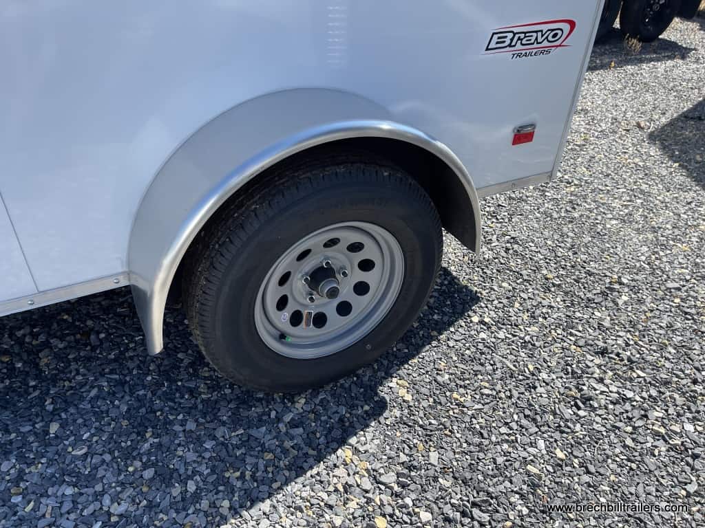 Wheel on the Bravo Scout enclosed trailer for sale
