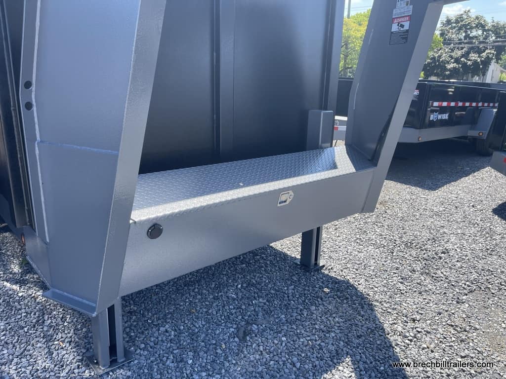 Gray gooseneck and toolbox/storage area