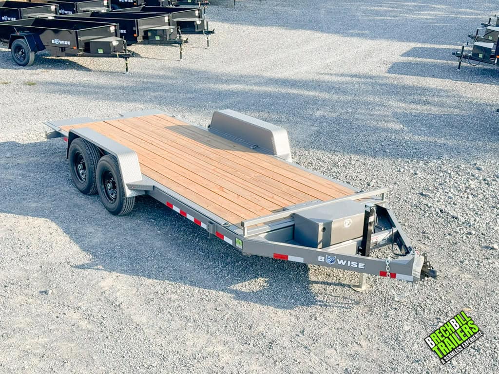 Front view of a parked Bwise Hydraulic Tilt Trailer