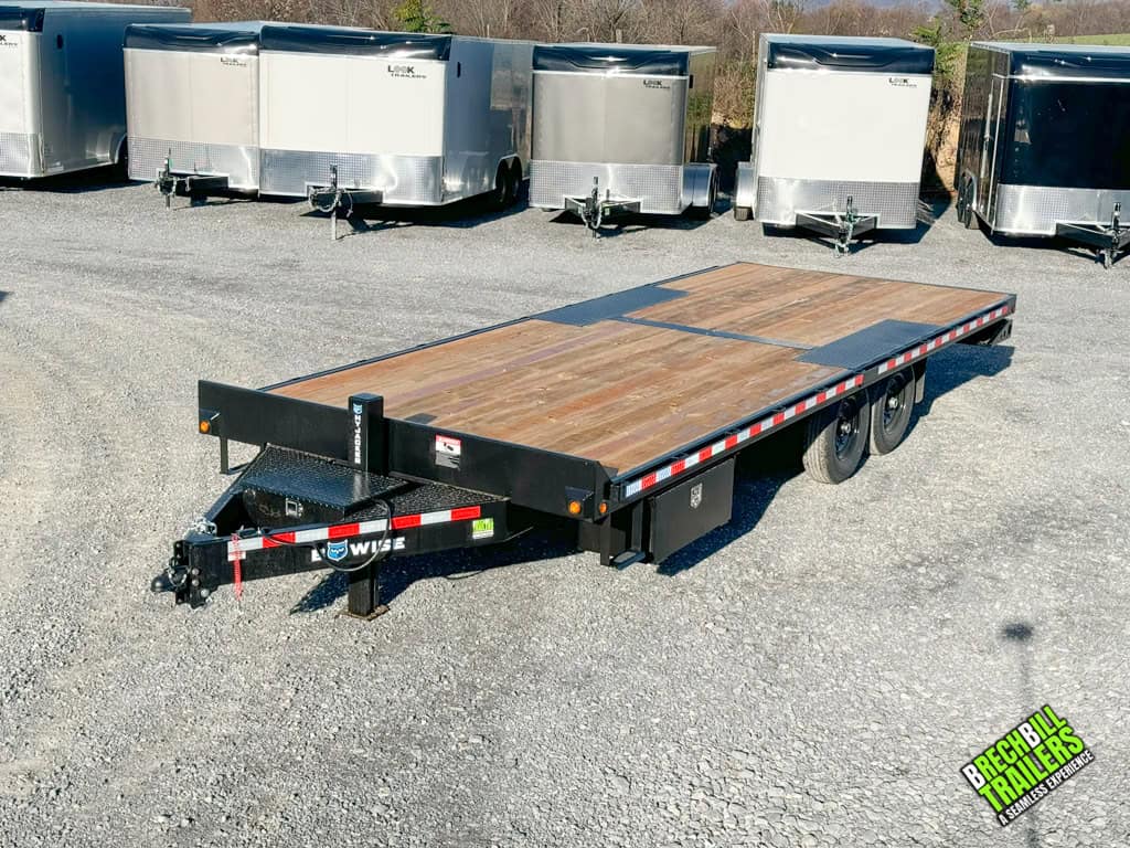The Bwise Hydraulic THD22-15 tilt-deck trailer parked at the Brechbill Trailers lot.